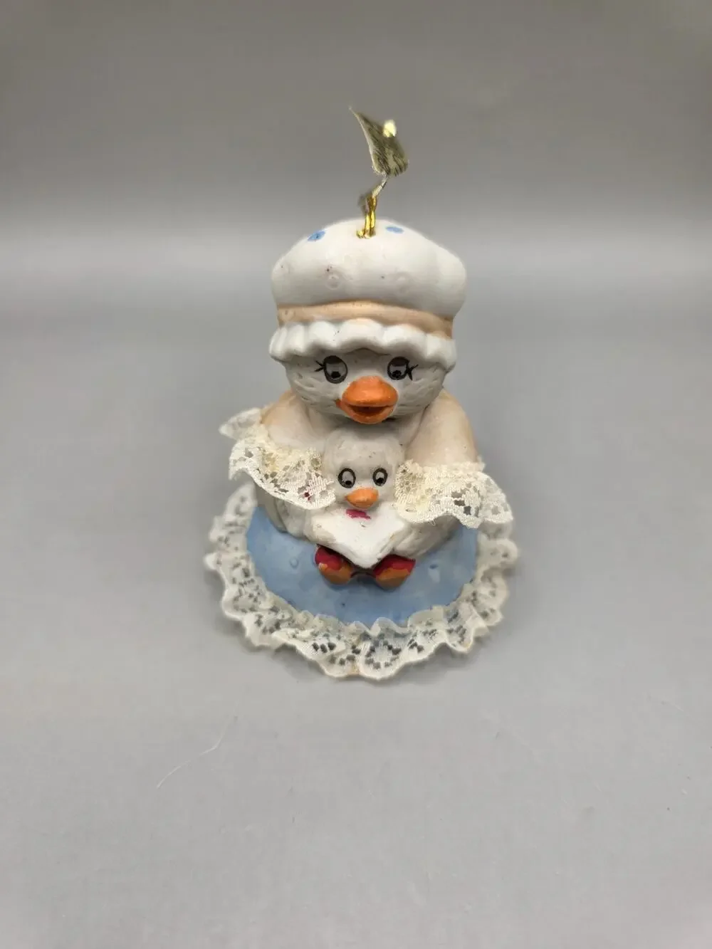 Vintage 1980s Jasco Caring Critter Chimer Mother Duck & Duckling Porcelain Bell